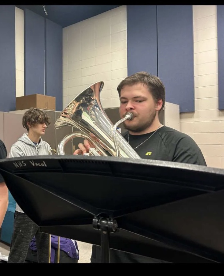 Instrumentalist Logan Goheen, senior, plays his euphonium on Tuesday January 17. Goheen plays his instrument in the show choir band for the varsity group, Sound Revolution. 