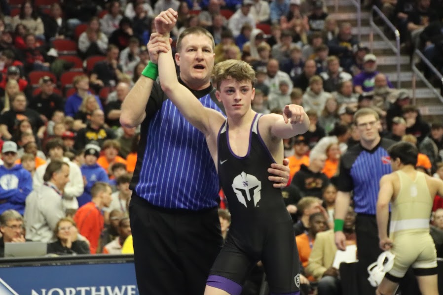 Tyler Harper wins the boys state championship for Class 3A for the 113-pound weight class on Saturday, Feb. 17, at Wells Fargo Arena. This year, Norwalk had seven qualifiers for boys state wrestling. 
