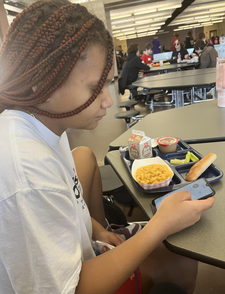 Ta’Mya Martin Napier peruses TikTok during A lunch on Monday, April 15. She said she was changing her profile picture on her account and often scrolls through TikTok for the latest updates on memes. 