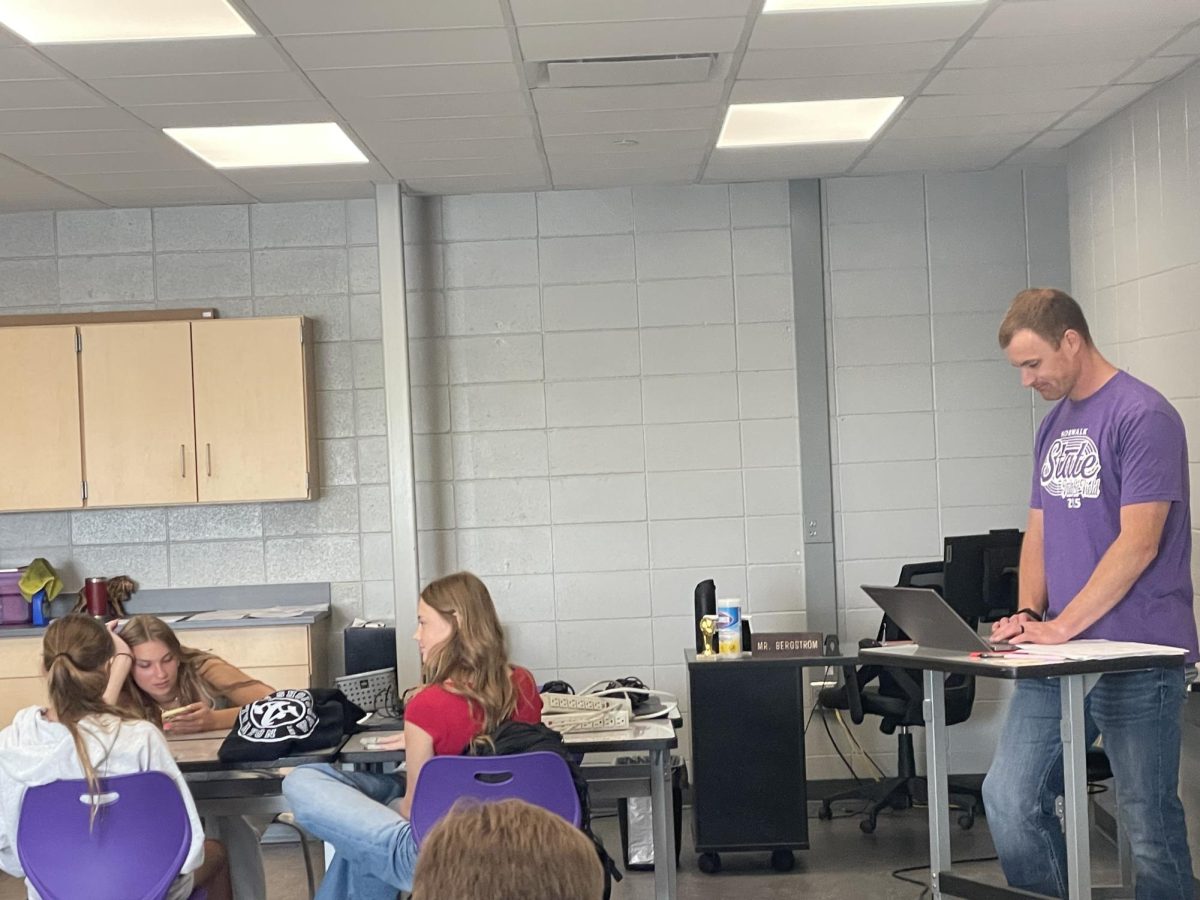 Mr. Bergstrom is updating grades for his Health class. This was his last day in school as the Health teacher before he starts his new role.