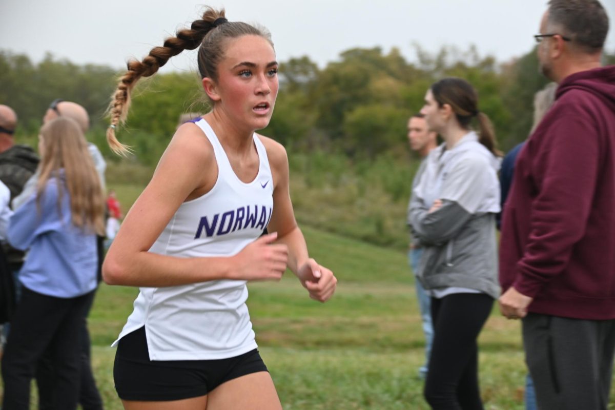 Pearl Brown runs during a meet on Oct. 14 2025. Brown qualified for her first state meet this year.