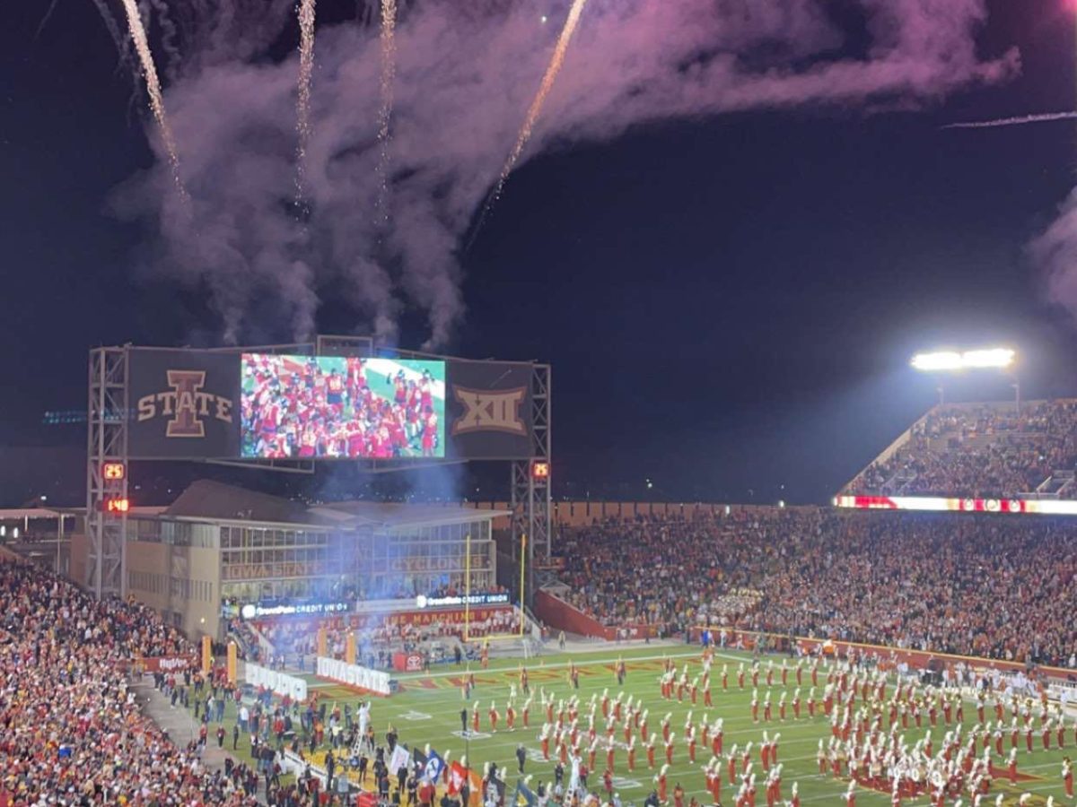 Iowa State Football team runs out ahead of game vs the Texas Longhorns on Nov 18, 2023.