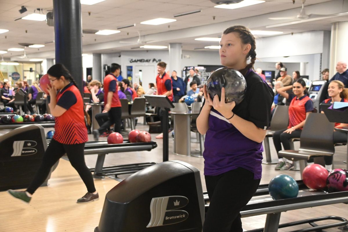 Kayleigh Baldwin is bowling against Urbandale on Dec. 1, 2025. This was her first meet of the season. 